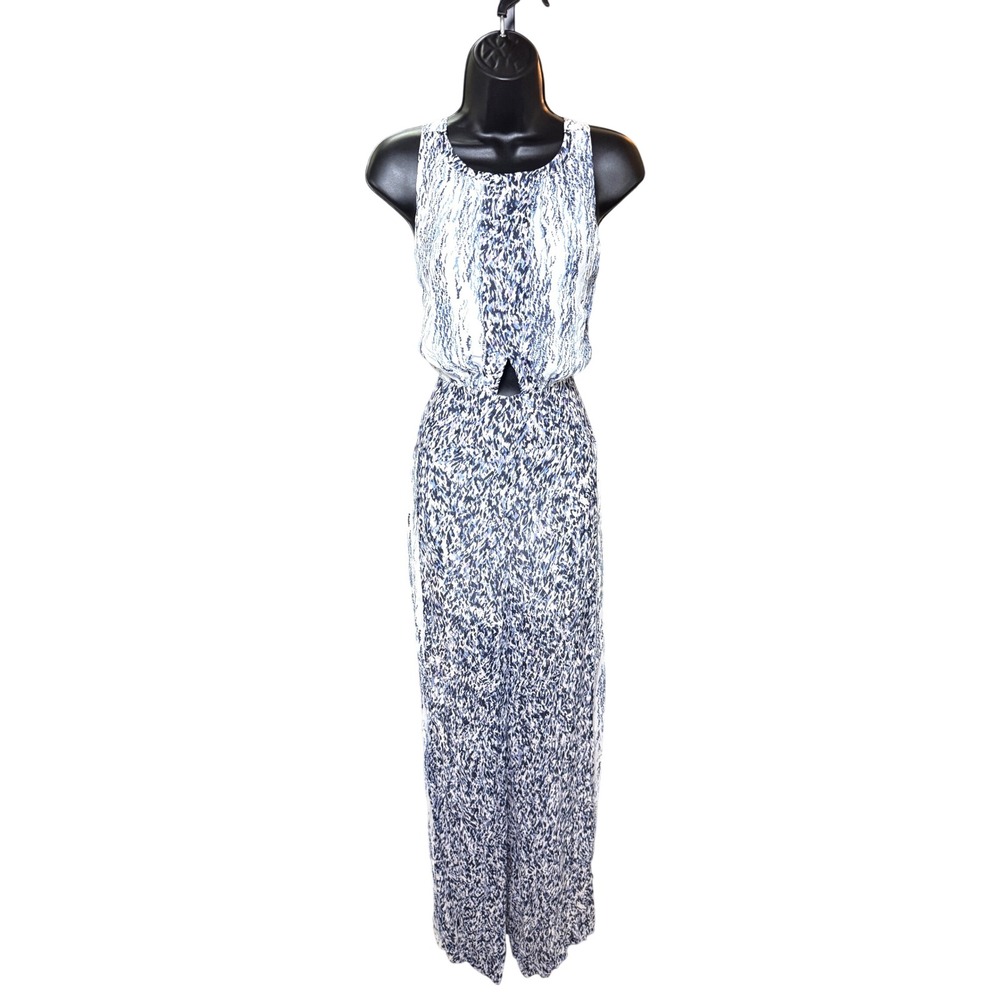 Reiss Jumpsuit Ria Printed White Navy Abstract Cutout Wide Leg Size US 6 NEW - Picture 3 of 12